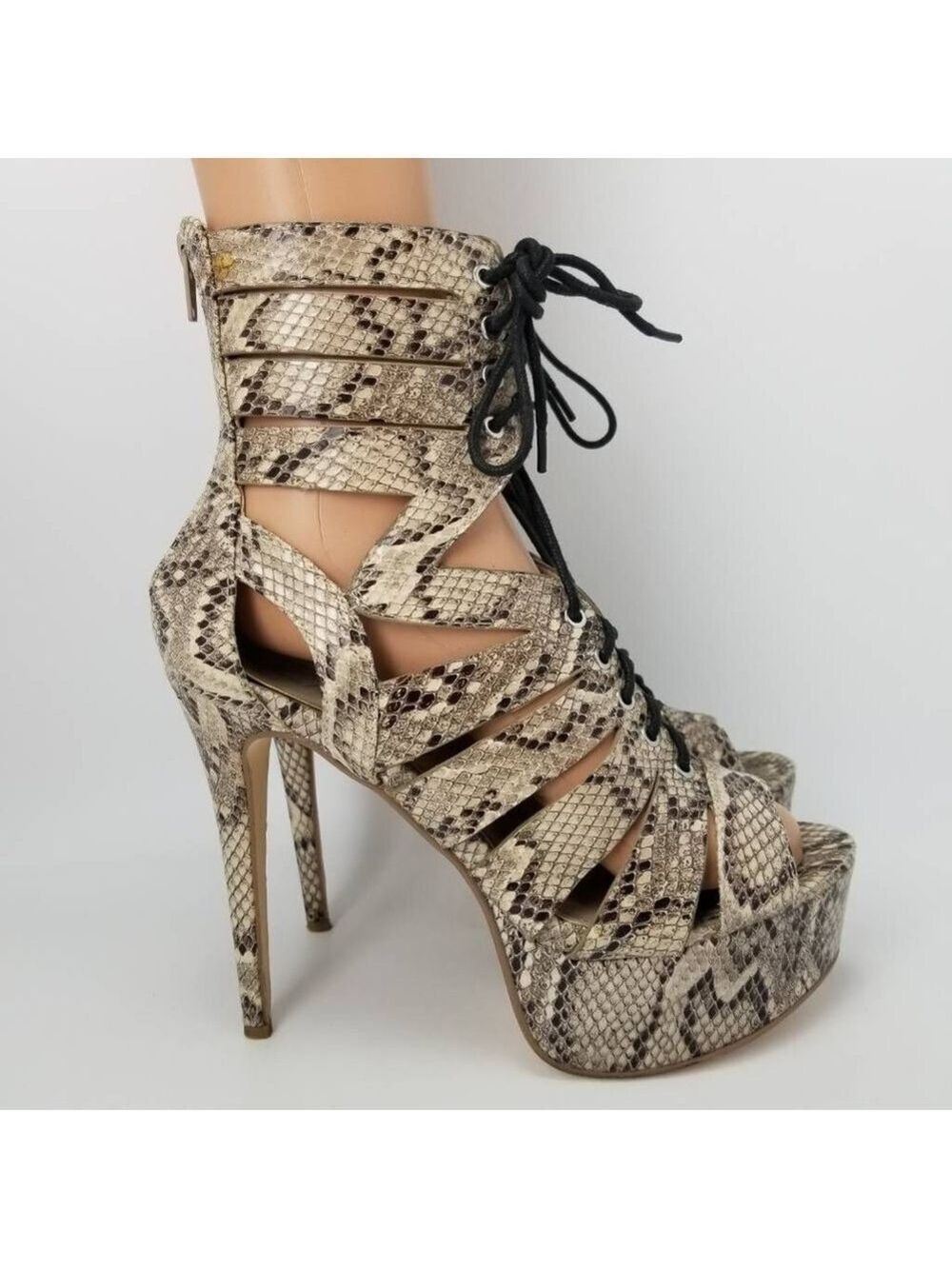 Anne Michelle Flashback-08 Platform Heels Snakeskin Lace Up Shoe Size 9